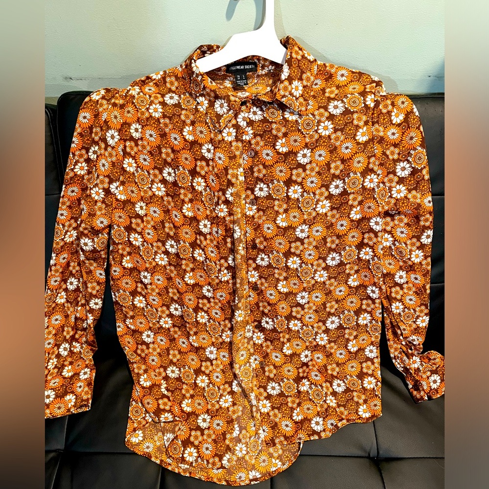 70s mid century style blouse size Large